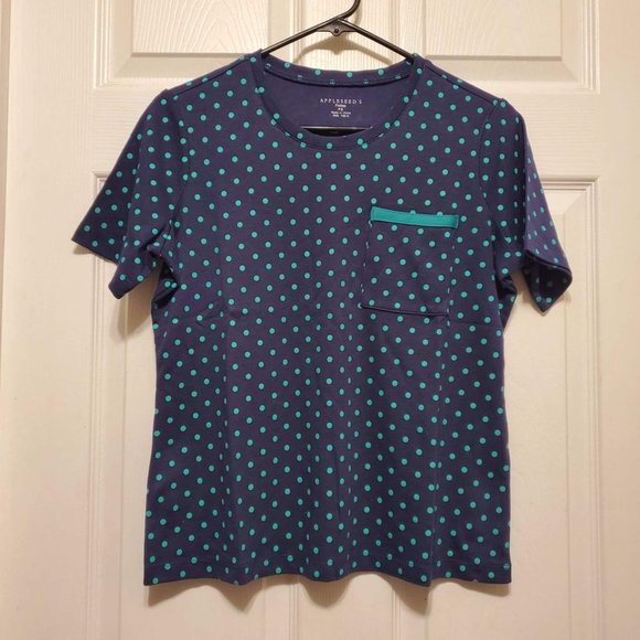 Appleseed's Tops New Appleseeds Womens Blue Polka Dot Classic Tee